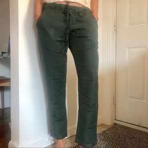 Linen Pants-Forest Green-Small
